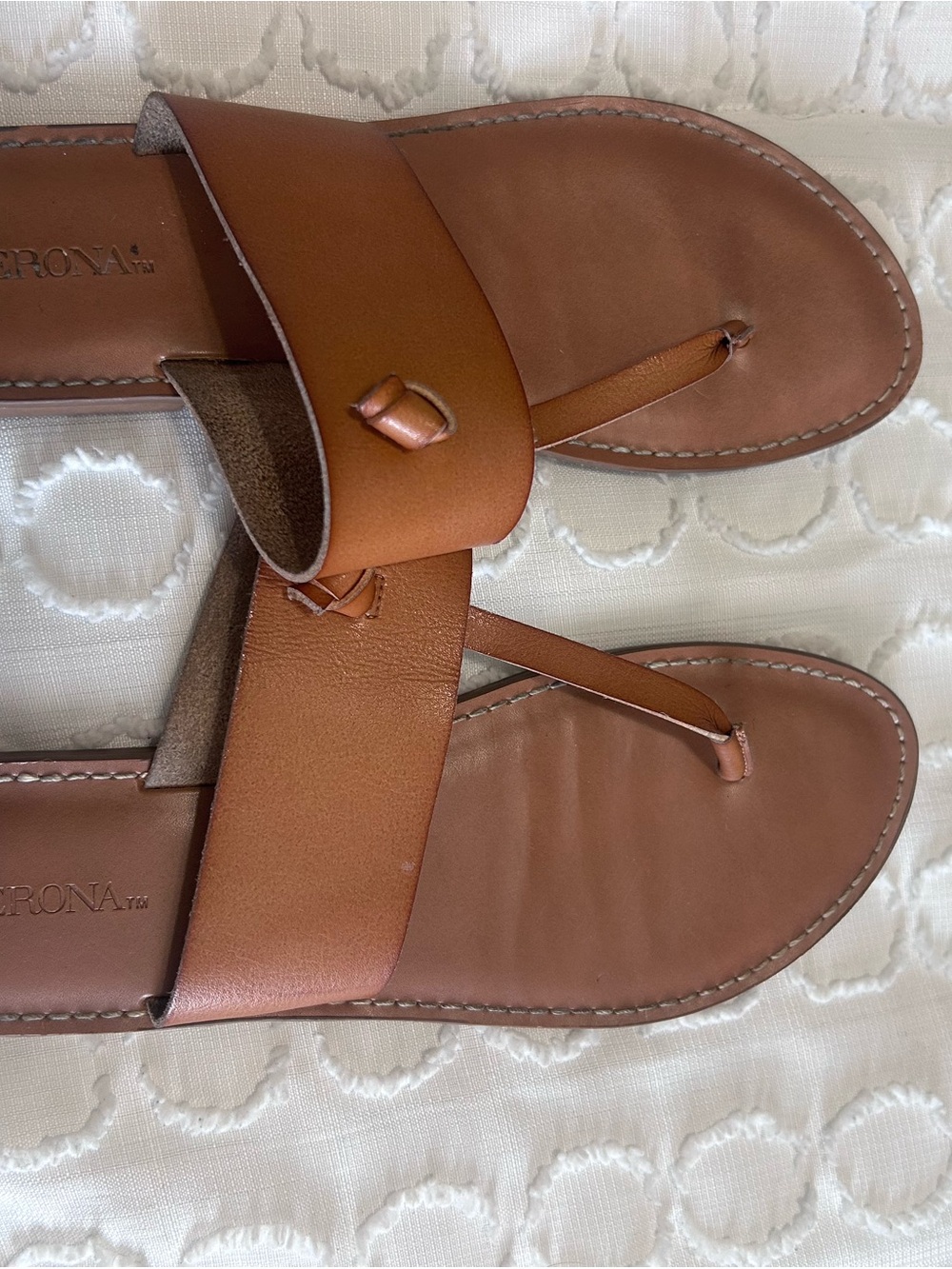 Brown Leather Toe-Loop Slide Sandals